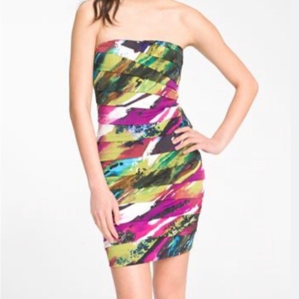 Accidentally in Love Strapless Body Con Multi Print Color Dress Size Small